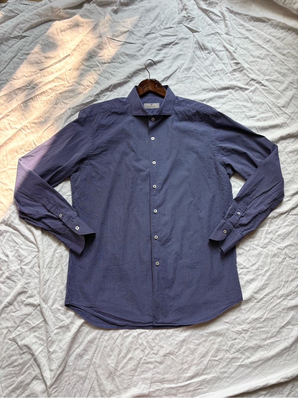 Canali Navy Textured Button-Up Shirt